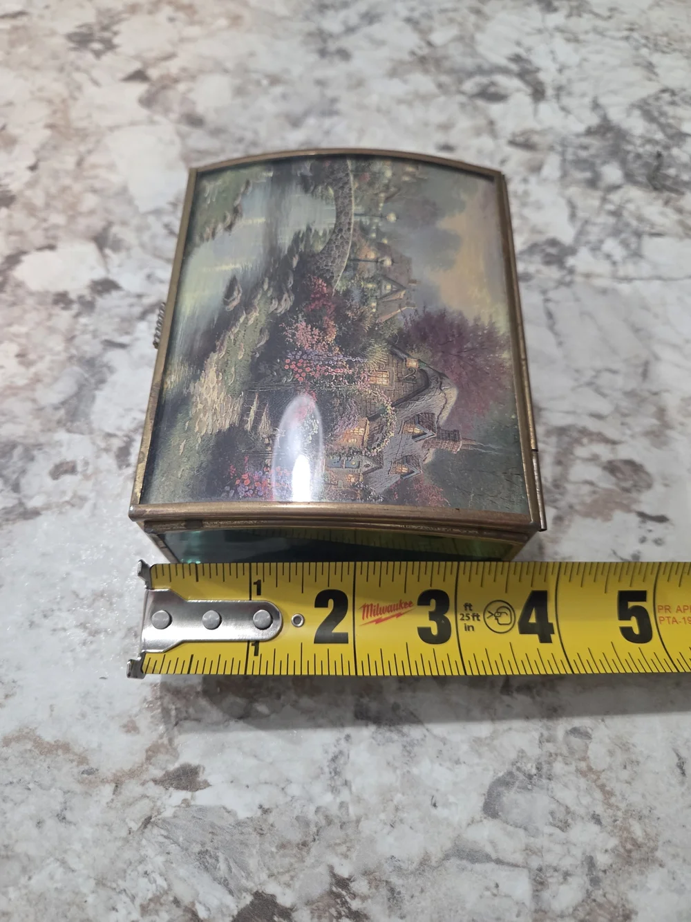 Small Vintage Thomas Kinkade “Painter Of Light” Ensco Trinket Box Brass / Glass